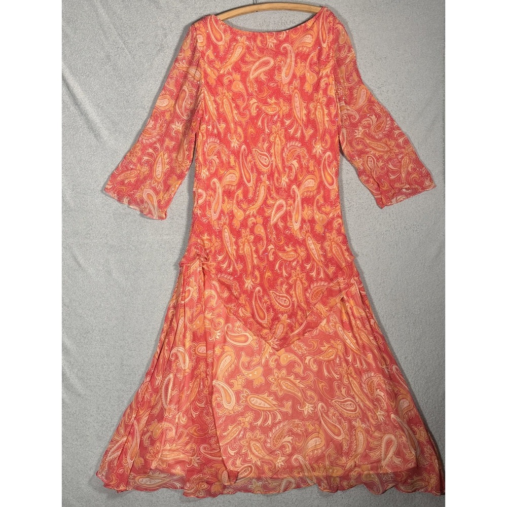 Terani Couture 100% Silk Beaded Paisley Maxi Dress Orange Coral Plus Size 22 - Picture 3 of 16